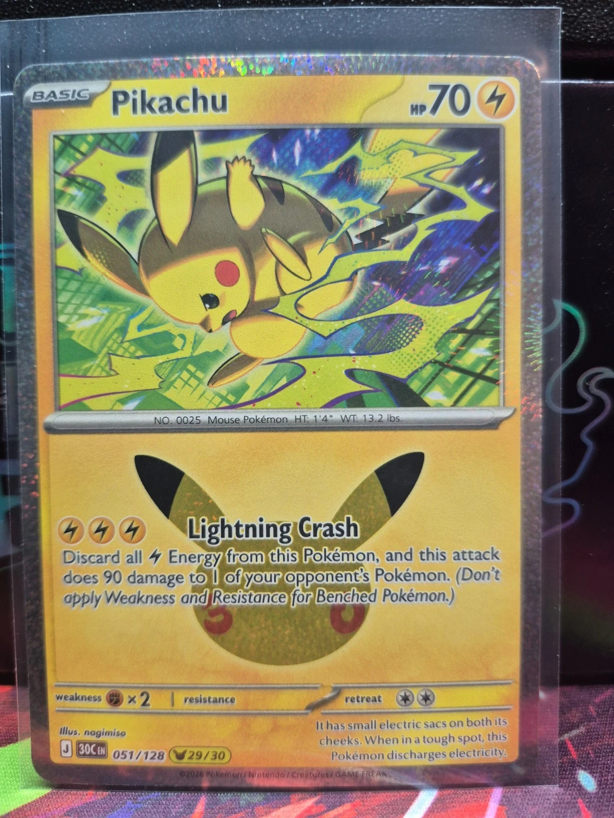 Pikachu 051/128 Pikachu Rare 30th Celebration NM