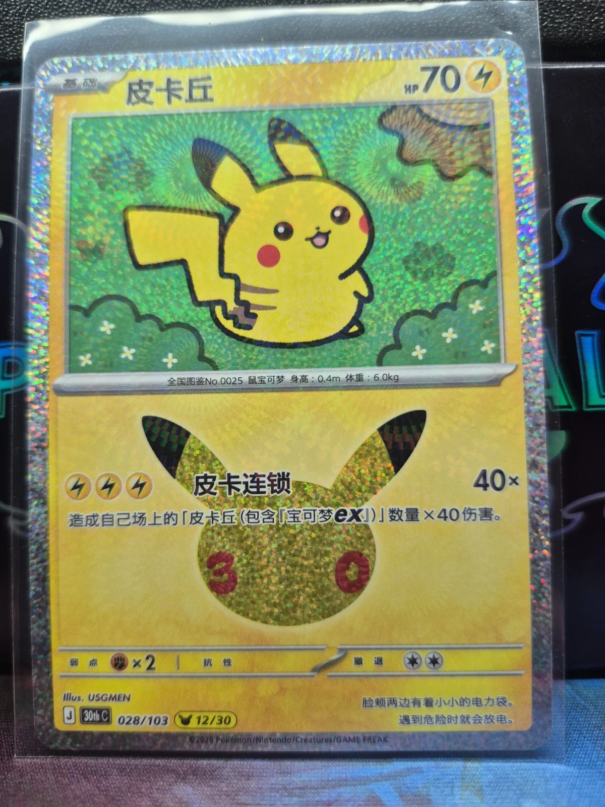 Pikachu 028/103 Pikachu Rare 30th Celebration NM