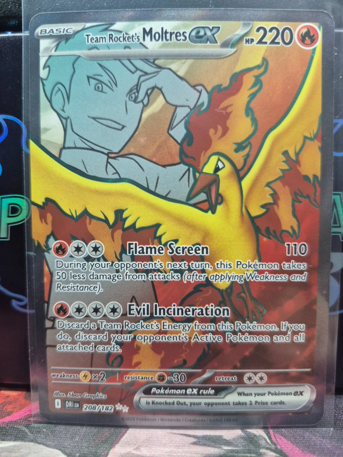 Team Rocket's Moltres ex 208/182 Ultra Rare Destined Rivals NM