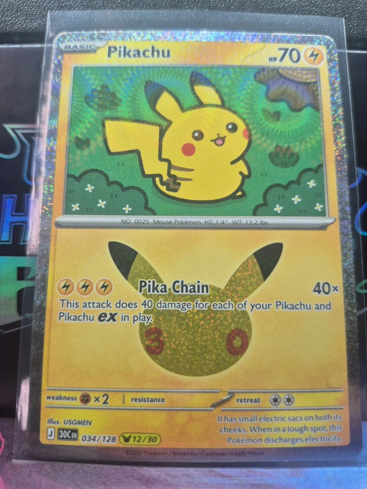 Pikachu 034/128 Pikachu Rare 30th Celebration NM